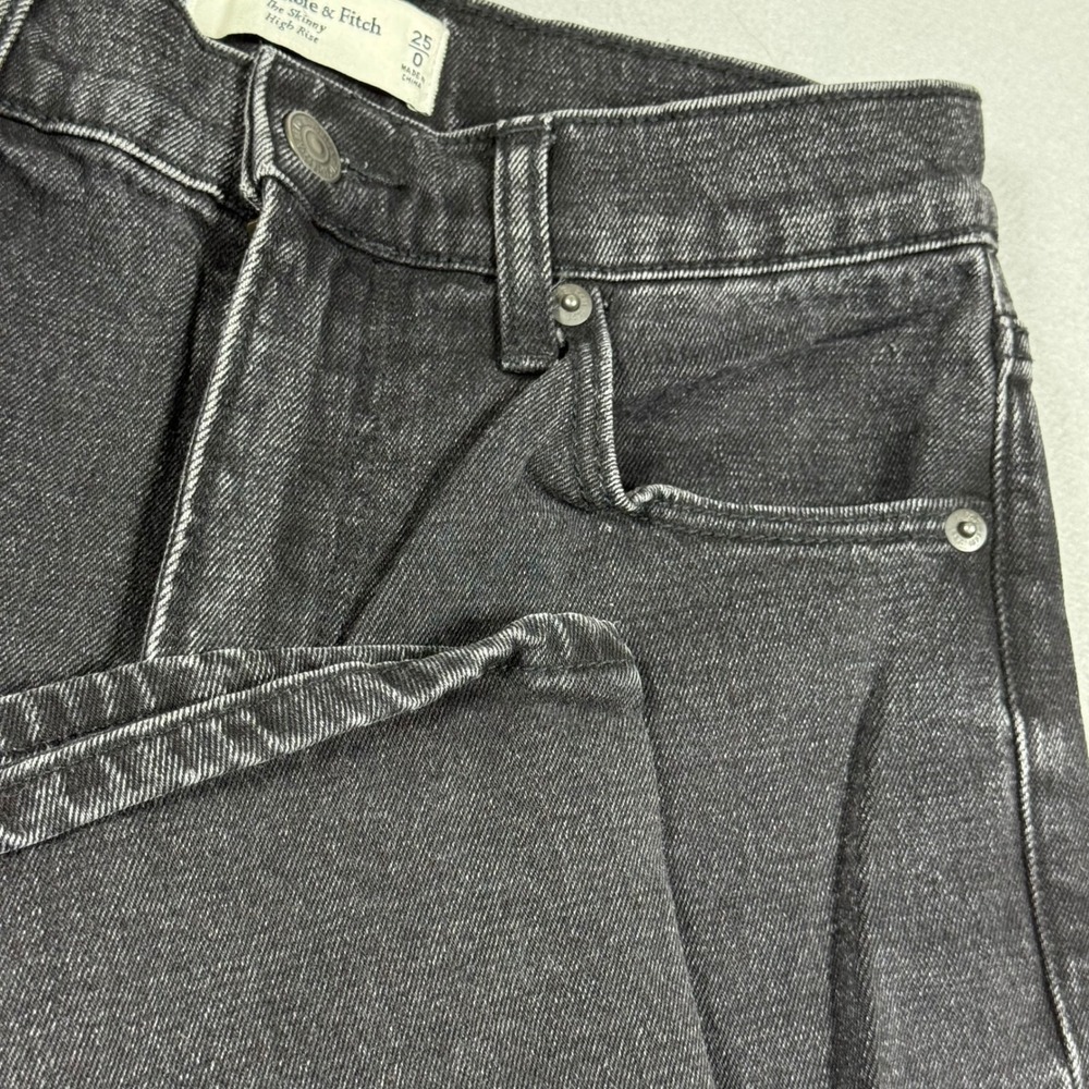 Abercrombie & Fitch High Rise Skinny Jeans Washed Black Side Slit Womens 25 0